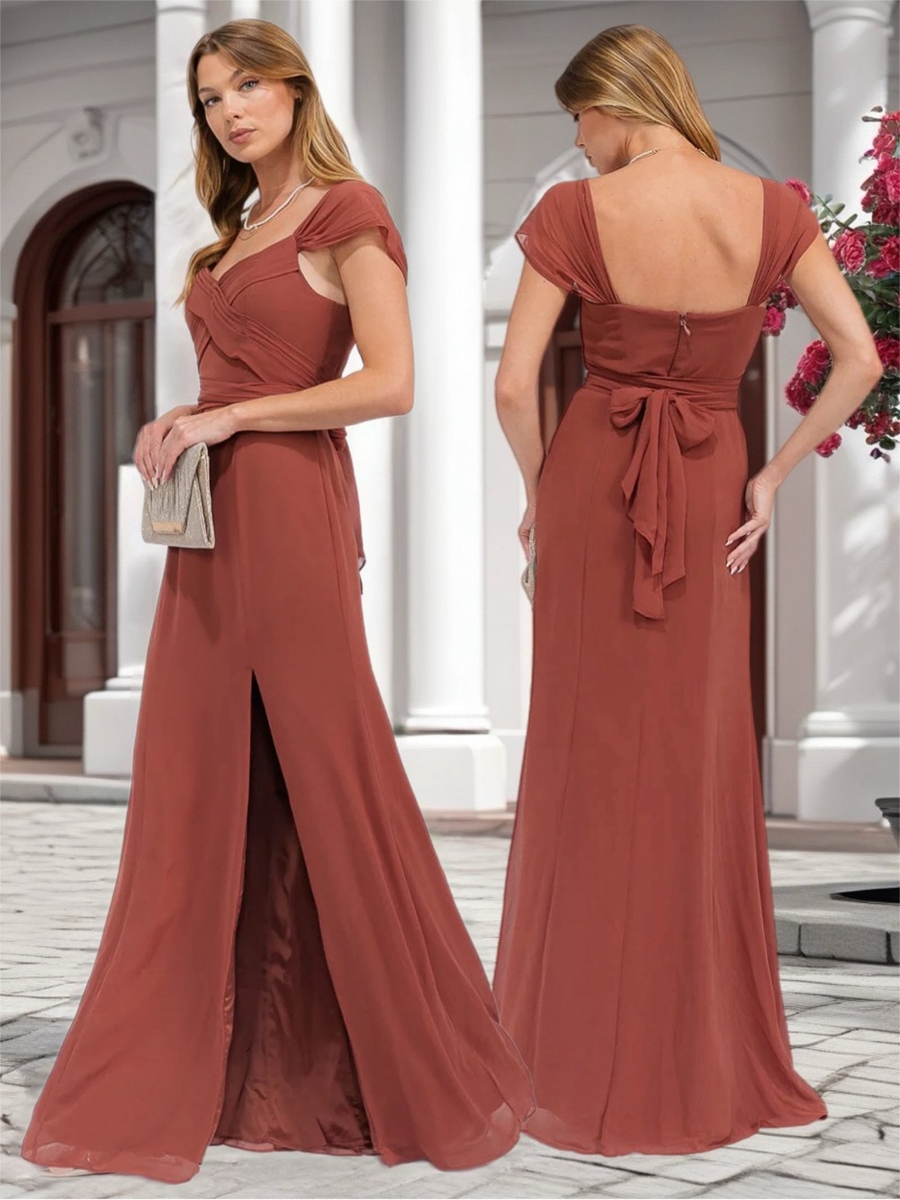 R.S.V.P. by Sugarlips Calliope Chiffon Maxi Gown Bridesmaid Rust Terracotta New